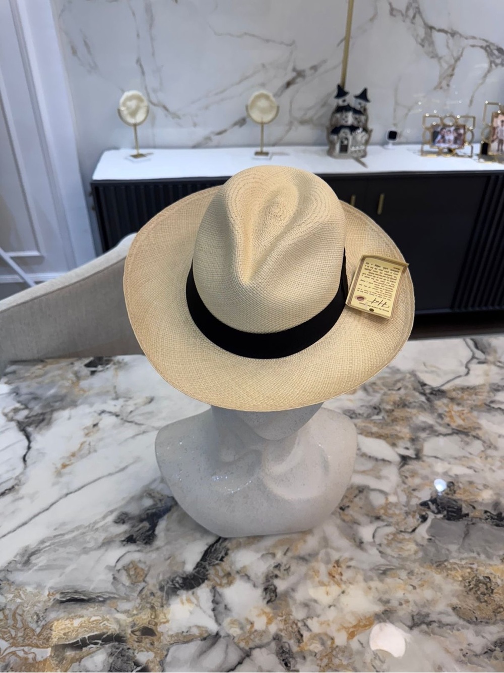 Men's Classic Ecuadorian Panama Hat Toquilla Straw Black Band - Picture 2 of 3